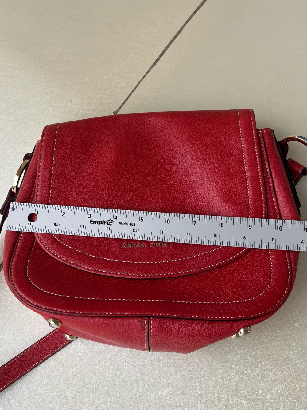 Anna Cori Rossa Vitello Red Leather Crossbody Saddle Bag - Picture 7 of 12